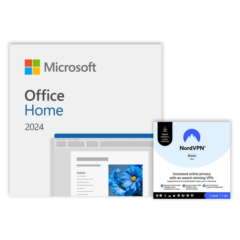 Microsoft Office Home 2024 + NordVPN Basic VPN service - 1 Device - 12-Month Subscription [Digital Download]