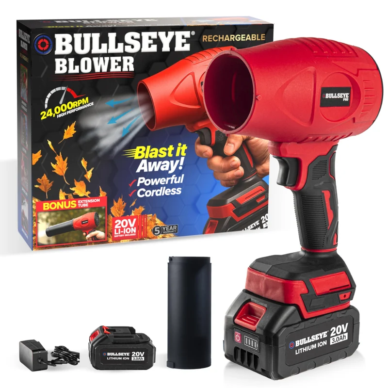 Bullseye - Souffleur d'air sans fil rechargeable de 20 V pour feuilles et poussière avec batterie et chargeur
