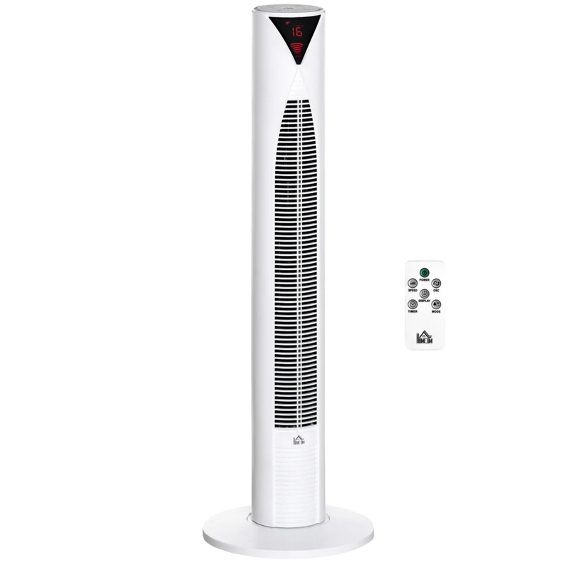 HOMCOM - Ventilateur tour autoportant 37 po avec minuterie 3 vitesses et panneau à capteur LED - blanc
