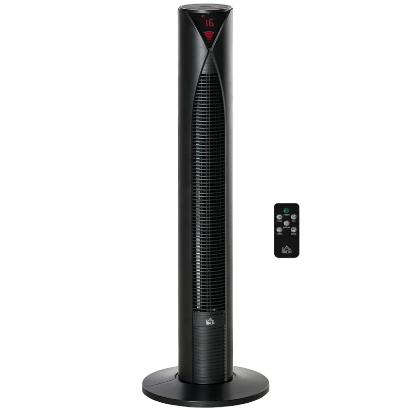 HOMCOM 37.75" H Freestanding Tower Fan with 3 Speed Timer and LED Sensor Panel - Black