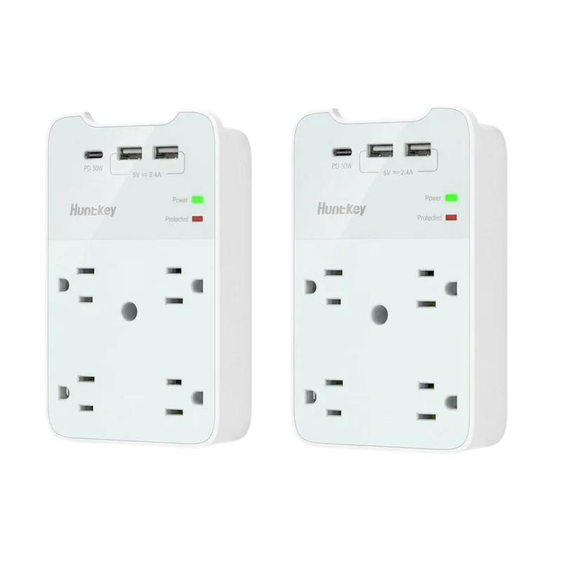 ShoppingAll - Huntkey multiprise murale avec parasurtenseur, 4 prises et 3 ports USB - Paquet de 2