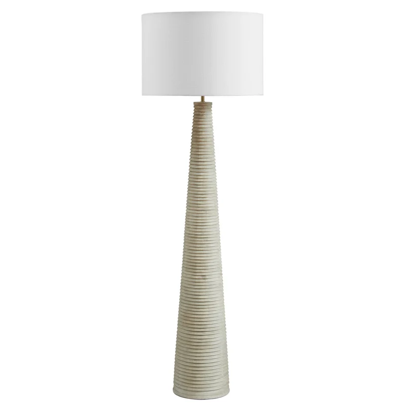 Modway - Saylor Nervures sculptées Bois Lampe sur pied avec abat-jour, Gris blanc