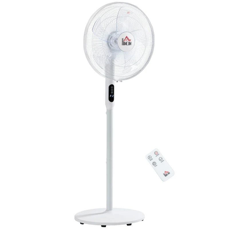 HOMCOM 51" H Pedestal Fan with Tilted Head and Timer for Bedroom - White