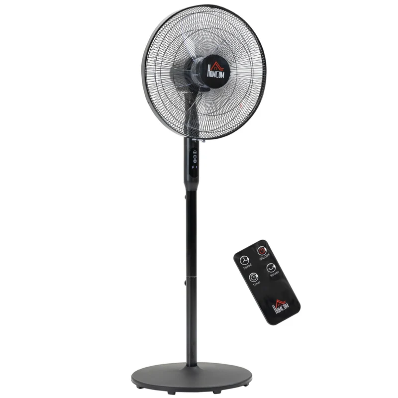 HOMCOM - Ventilateur sur pied 51 po H avec tête inclinée et minuterie pour chambre - noir