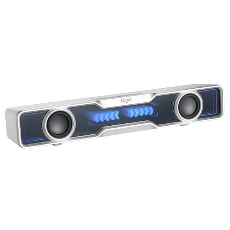 Edifier - Barre de son multimédia QS30 alimentée par USB, avec Bluetooth, basses améliorées, microphone intégré et effets d’éclairage dynamiques – Blanc