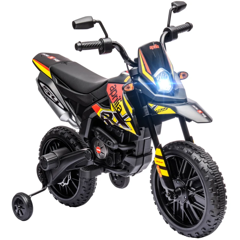 Qaba - Moto électrique pour enfants sous licence Aprilia 12V à batterie - jaune