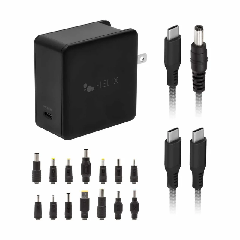 Helix PowerPlus+ 65W USB-C Laptop Charger with 14 Tips - Black