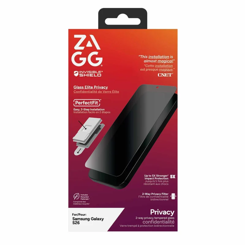 ZAGG InvisibleShield Glass Elite 2-Way Privacy Screen Protector for Galaxy S26