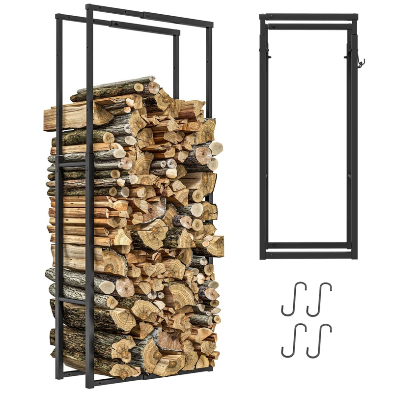 Outsunny - Support à bois de chauffage réglable- rack de rangement en acier pour bois- extérieur intérieur