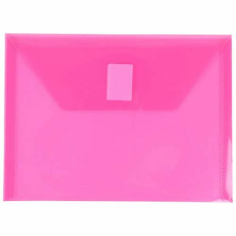 JAM Paper Plastic Envelopes with Hook & Loop Closure - Index Booklet - 5.5" x 7.5" - Fuchsia Pink - 12 Pack