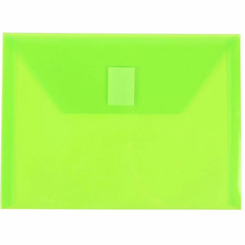JAM Paper Plastic Envelopes with Hook & Loop Closure - Index Booklet - 5.5" x 7.5" - Lime Green - 12 Pack
