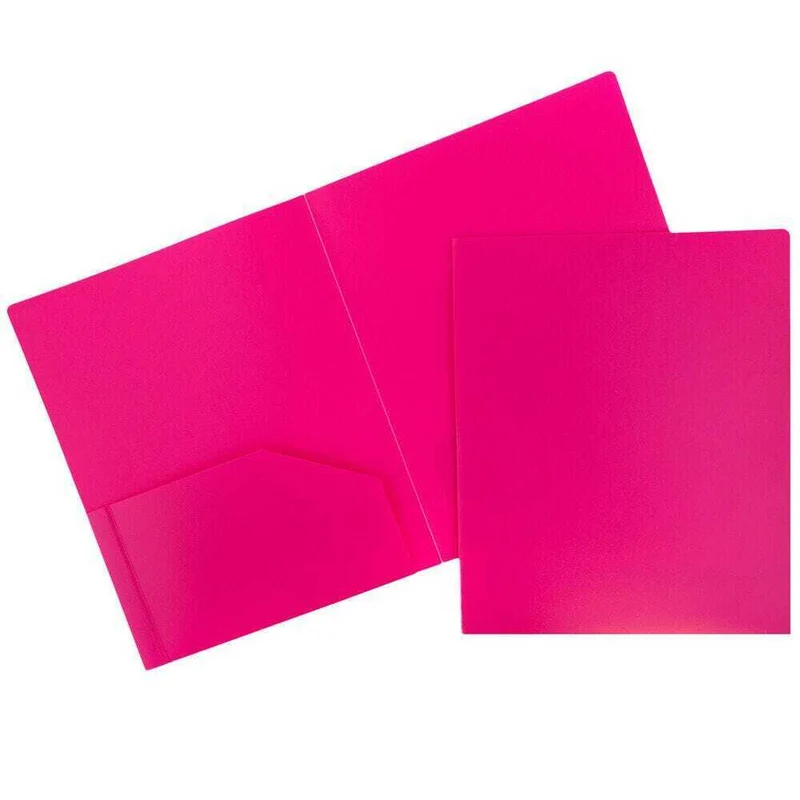 JAM Paper - Chemises d'école robustes à deux pochettes en plastique - rose fuchsia - Paquet de 6