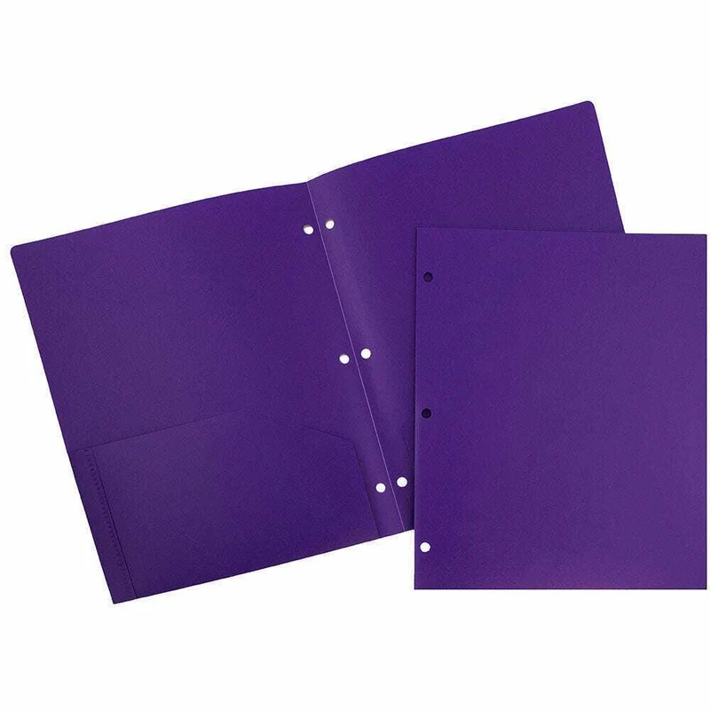 JAM Paper - Dossiers scolaires à deux pochettes - perforateurs à 3 trous - en plastique robuste - violet - Paquet de 6