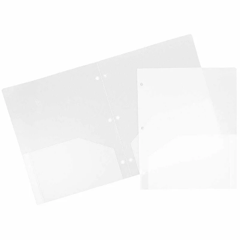 JAM Paper Heavy Duty 3-Hole Punched 2-Pocket School Folder - Clear - 6 Pack