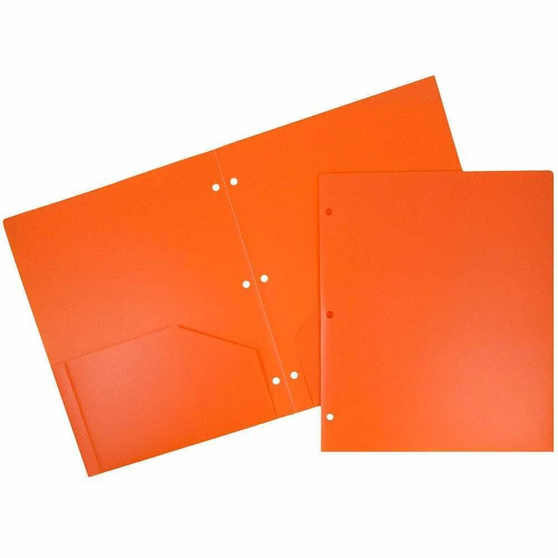 JAM Paper - Dossiers scolaires à deux pochettes - en plastique robuste - perforateur à 3 trous - orange - Paquet de 6