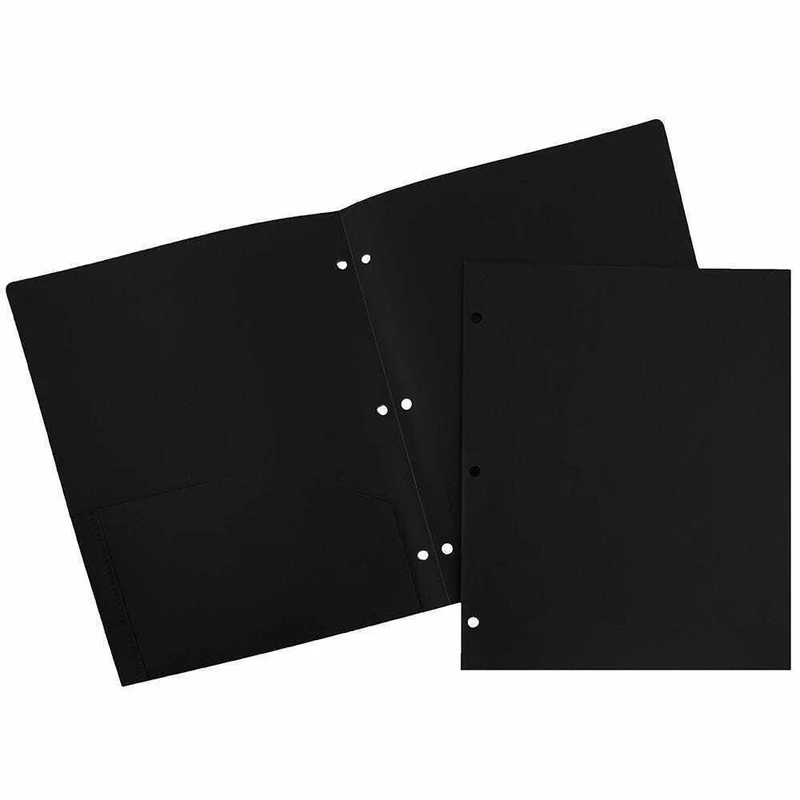 JAM Paper Heavy Duty 3-Hole Punched 2-Pocket School Folder - Black - 6 Pack