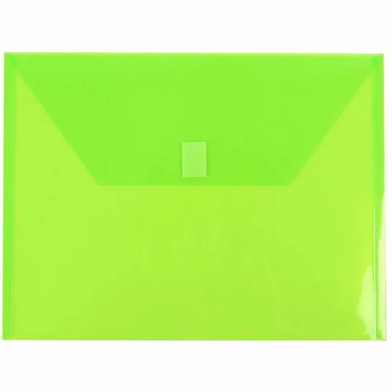 JAM Paper Plastic Envelopes with Hook & Loop Closure - Letter Booklet - 9.75" x 13" - Lime Green - 12 Pack