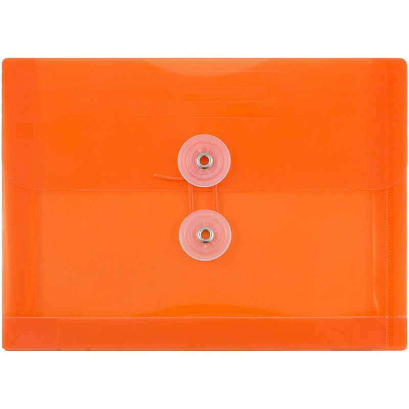 JAM Paper Plastic Envelopes with Button and String Tie Closure Index Booklet - 5.5" x 7.5" - Orange - 12 Pack