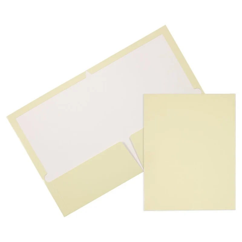 JAM Paper Laminated Two-Pocket Glossy Presentation Folders - Ivory - 6 Pack