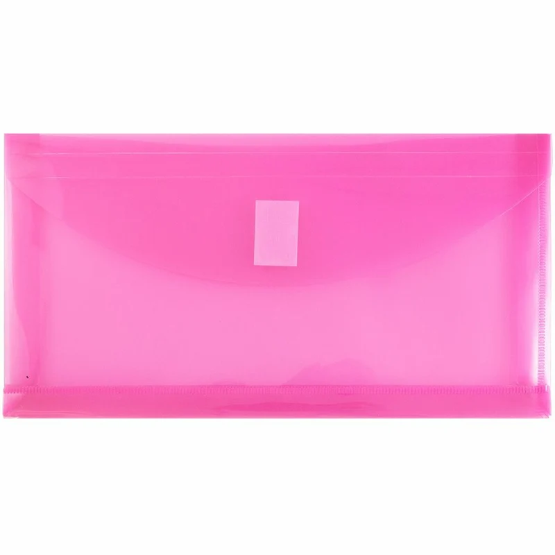 JAM Paper Plastic Envelopes with Hook & Loop #10 Booklet Wallet - 5.25" x 10" with 1" Expansion - Fuchsia Pink - 12 Pack