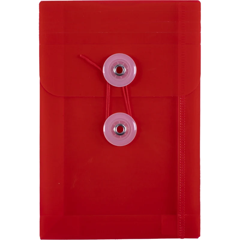 JAM Paper - Enveloppes en plastique avec fermeture à bouton et cordon - Extrémité ouverte - 4,25 x 6,25 - Rouge - Paquet de 12