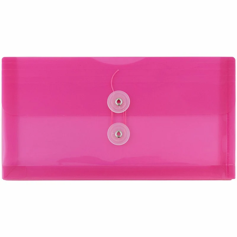 JAM Paper Plastic Envelopes with Button and String Closure #10 Business Booklet - 5.25" x 10" - Fuchsia Pink - 12 Pack