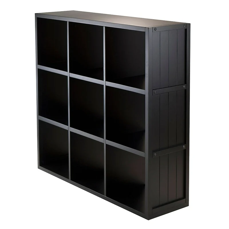 Winsome Timothy Storage Shelf with Wainscoting Panel, 3 x 3 Cube, 37.76" x 11.81" x 40.08", Black