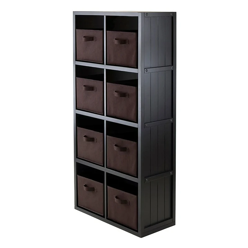Winsome – Étagère Timothy en panneau de lambris avec 8 paniers en tissu, cubes 4 x 2, chocolat, 9 pièces
