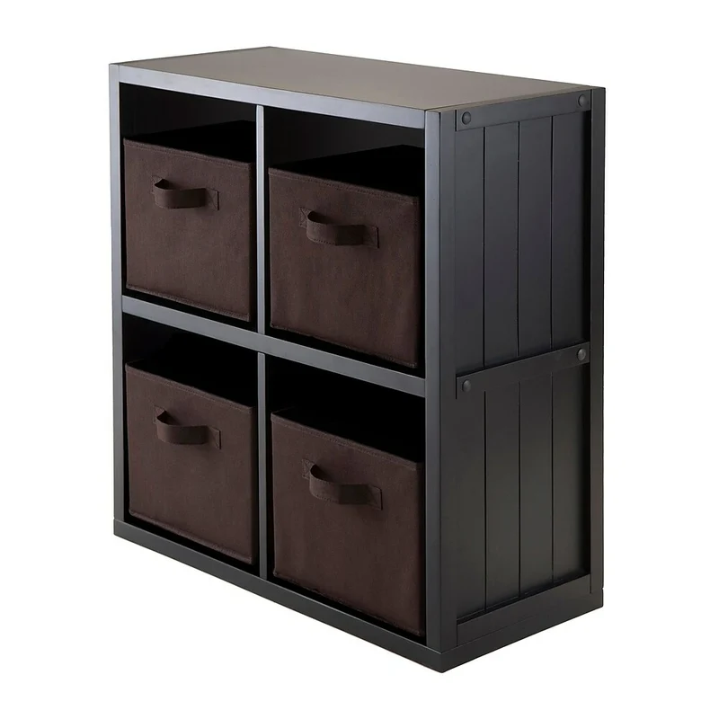 Winsome Timothy – Panneau de lambris à étagère avec 4 paniers en tissu, 5 pièces, 2 x 2, cube