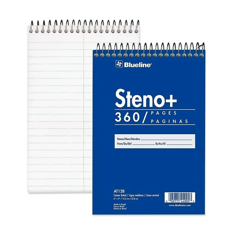 Blueline – Bloc-sténo à reliure spiralée en métal, papier blanc, 360 pages, 6 x 9 po