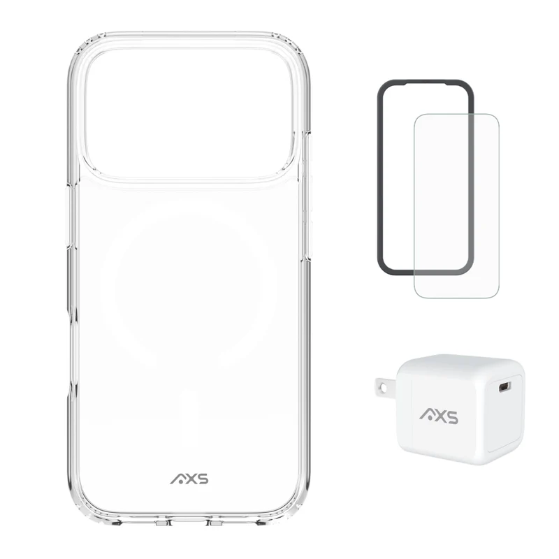 AXS Starter Kit - Ultra Clear Case, Screen Protector & 30W Charger for iPhone 17 Pro