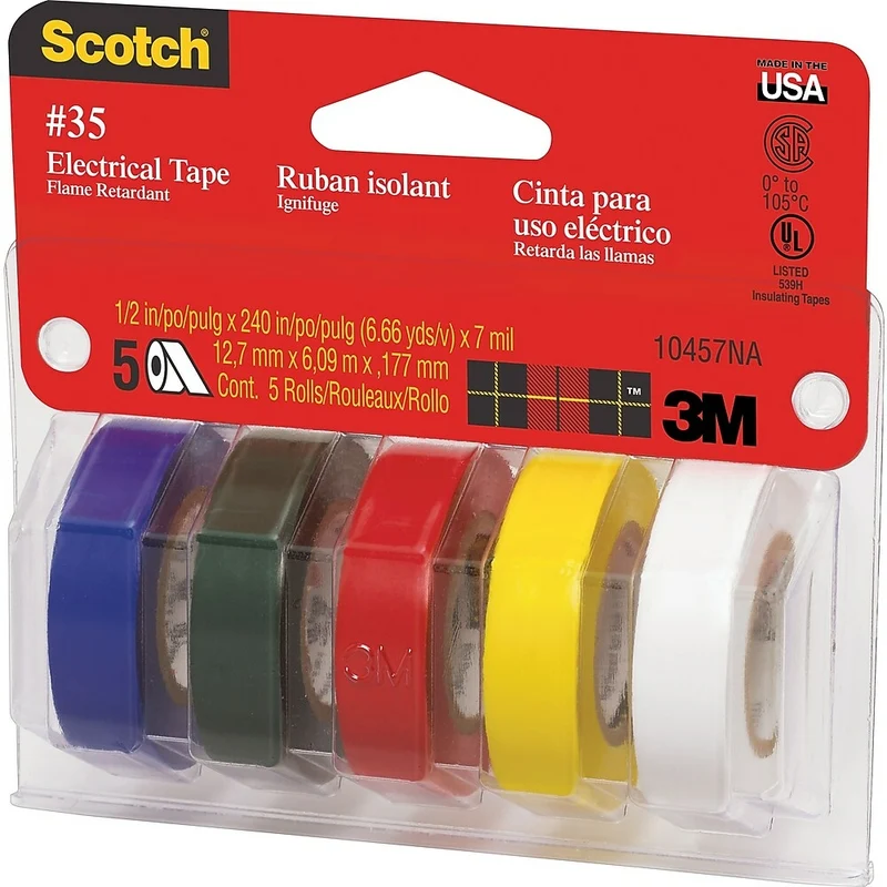 Ruban vinyle électrique Scotch nº 35, 1/2 po x 6,66 vg (12 mm x 6 m), 7 mil