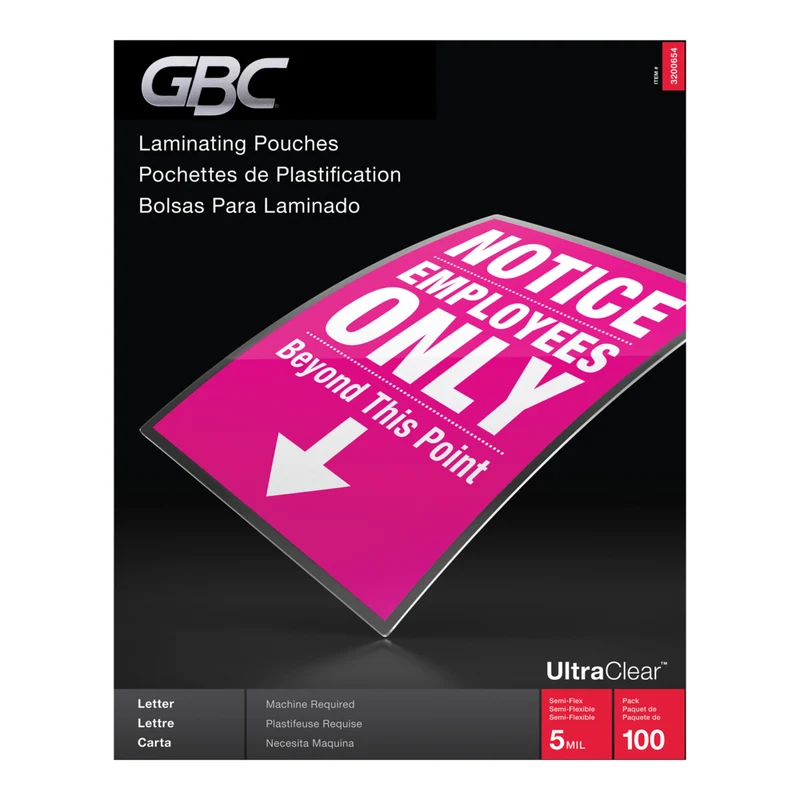 GBC UltraClear 5 mil Thermal Laminating Pouches - Letter Size - 100 Pack