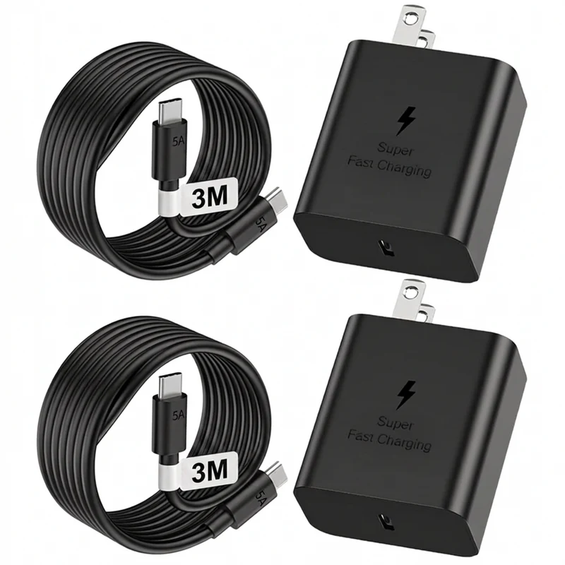 ShoppingAll Huntkey 45W USB-C Super Fast Wall Charger with 3m Cable - Black - 2 Pack