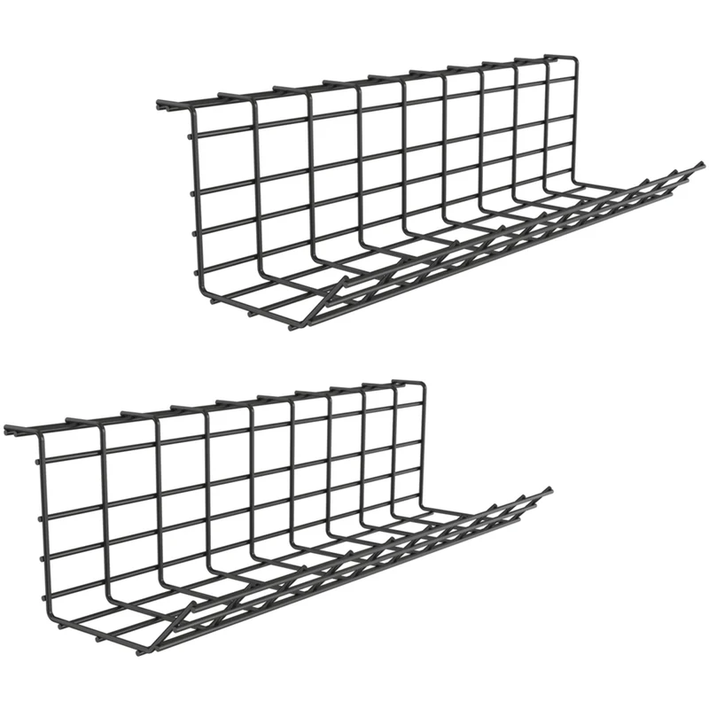 ShoppingAll - Organiseur de gestion de câbles sous le bureau - Plateau de câbles en métal robuste - Noir - Paquet de 2