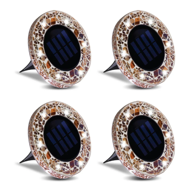 Bell+Howell Solar Outdoor Mosaic Decorative LED Pathway Disk Lights - Radiant Oak Brown - 4 Pack