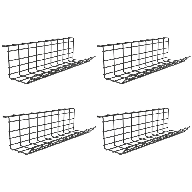ShoppingAll Under Desk Cable Management Organizer Sturdy Metal Cable Tray - Black - 4 Pack