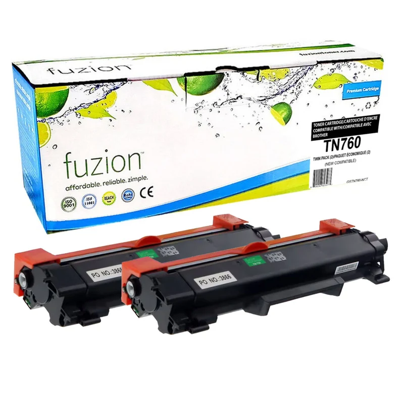 fuzion Brother TN760 Compatible Toner - Twin Pack - High Yield - Black
