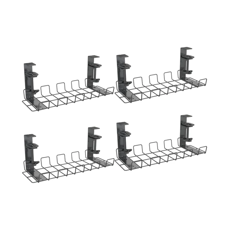 ShoppingAll Under Desk Cable Organizer Tray Wire Management Rack with 10 Cable Ties - Black - 4 Pack