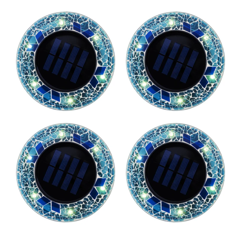 Bell+Howell - Disques lumineux décoratifs LED solaires d'extérieur en mosaïque - Bleu vif éclatant - Paquet de 4