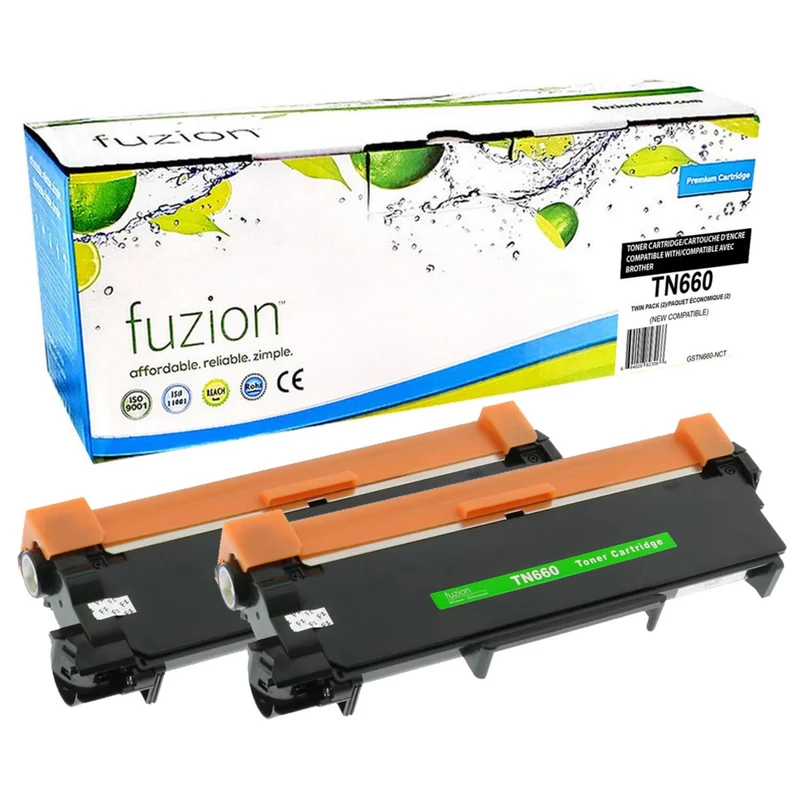 fuzion - Cartouche De Toner Compatible Brother TN660 - Paquet de 2 - Rendement Standard - Noir