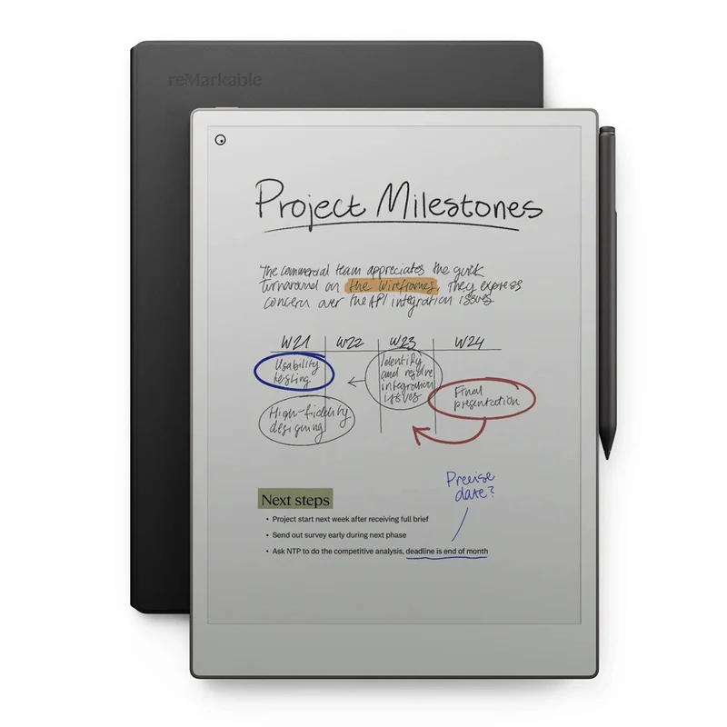 reMarkable Paper Pro Tablet Bundle with Marker Plus and Premium Leather Book Folio - Black