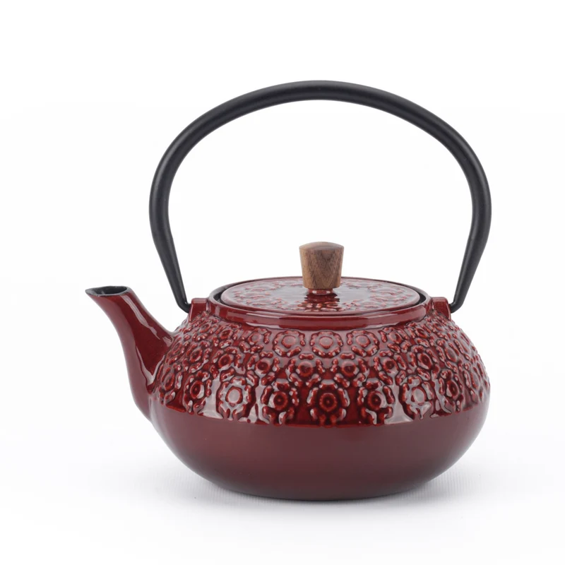Minimal Enamelled Cast Iron Teapot - Sakura Red - 0.6 L