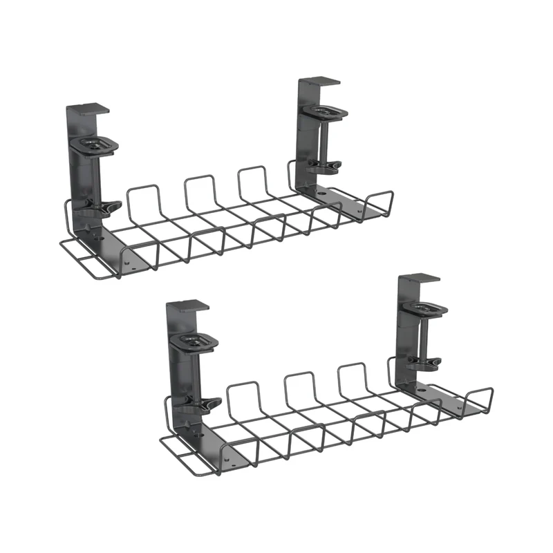 ShoppingAll - Plateau de rangement de câbles sous le bureau avec 10 attaches de câbles - Noir - Paquet de 2