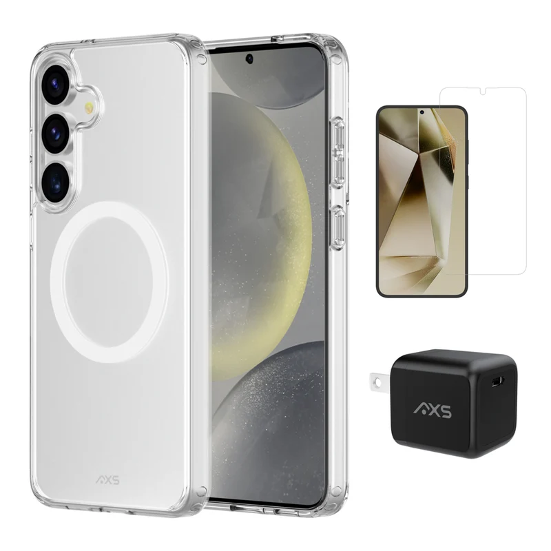 AXS Starter Kit Bundle - Ultra Clear Case, Screen Protector & 30W Charger for Samsung Galaxy S25+