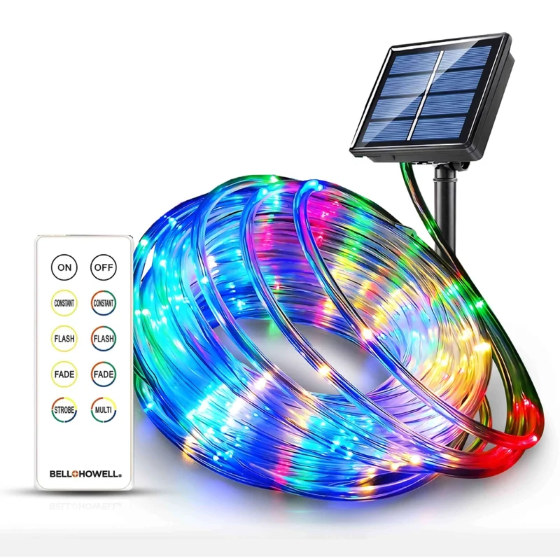 Bell+Howell - Corde lumineuse solaire USB de 50 pieds à changement de couleur avec télécommande
