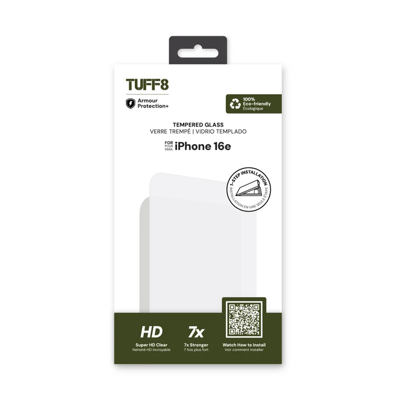 TUFF8 Tempered Glass Screen Protection with Auto Installer Kit for iPhone 17e/16e