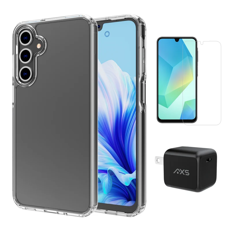 AXS Starter Kit Bundle - Ultra Clear Case, Screen Protector & 30w Charger for Samsung Galaxy A16