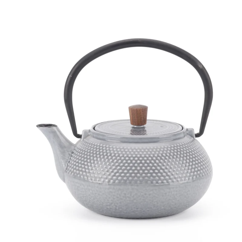 Minimal Enamelled Cast Iron Teapot - Dot Grey - 0.6 L