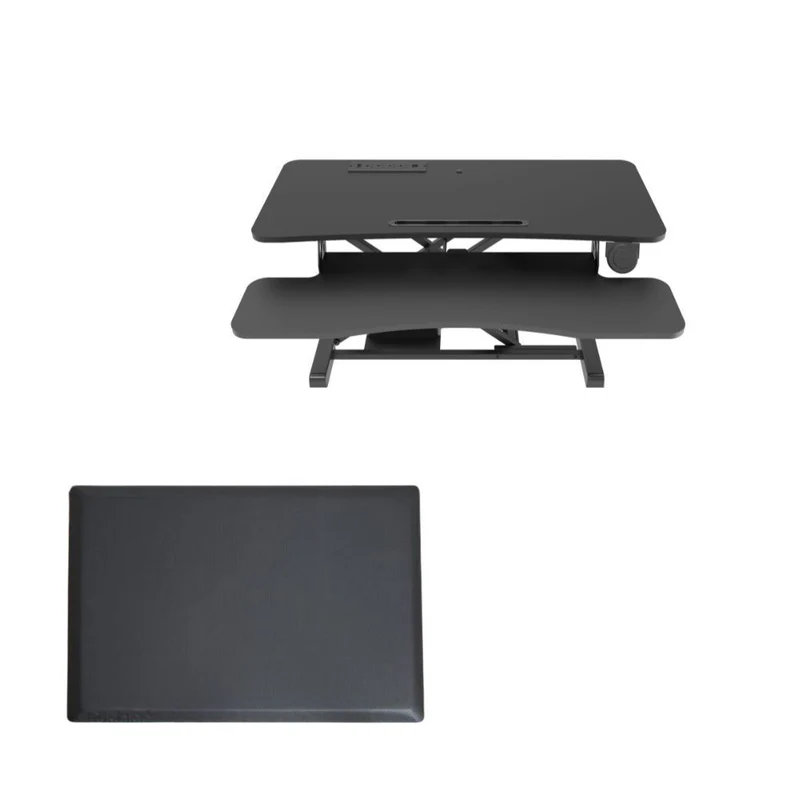 Rocelco 38" Electric Adjustable Desk with AC/USB and Anti-Fatigue Mat - Black